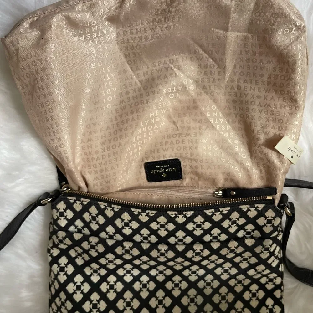 Kate Spade black &off white custom Kate spade logo printed fabric crossbody bag